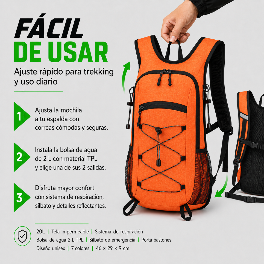 Mochila Hidratación Camelback Trekking+bolsa De Agua Tpl naranja