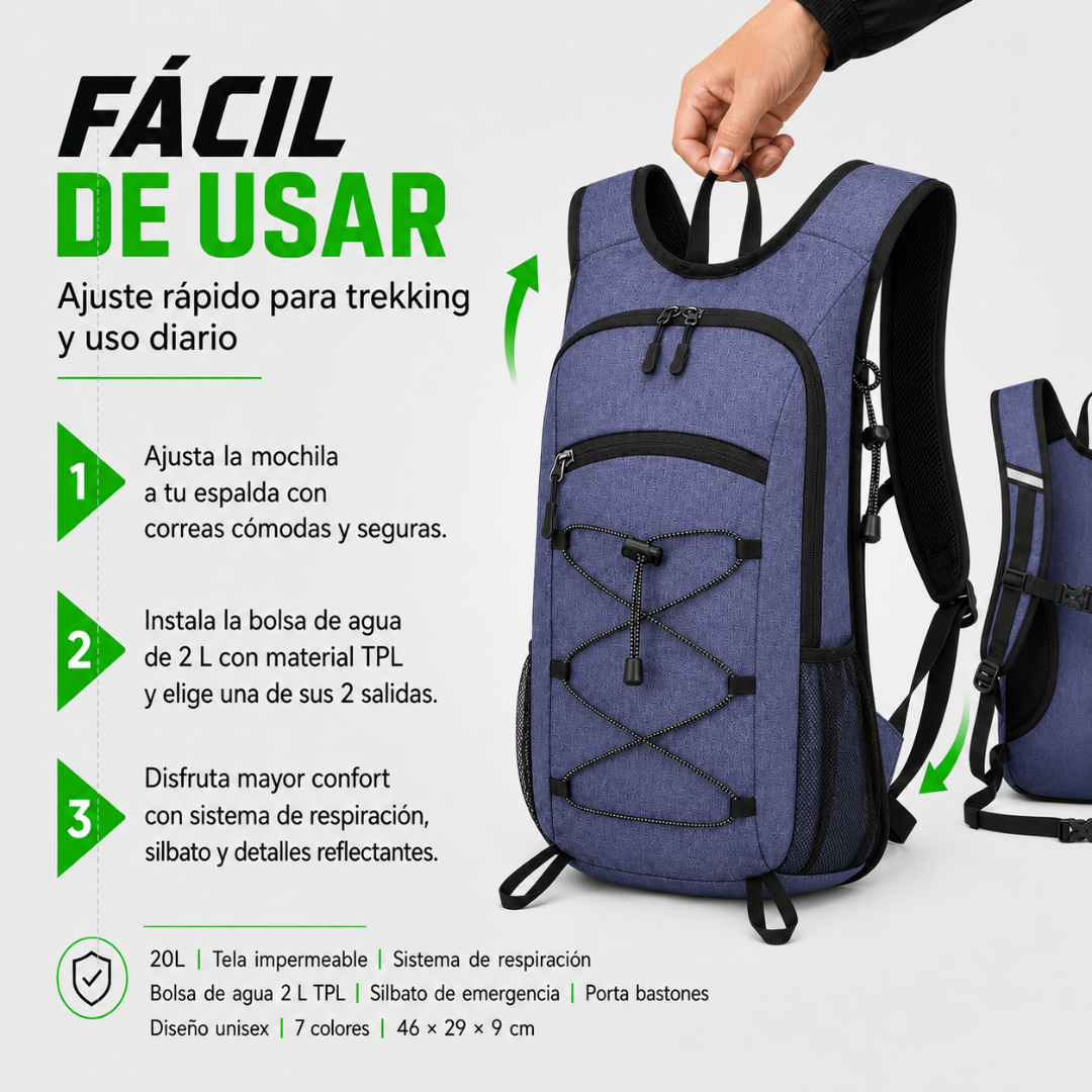 Mochila Hidratación Camelback Trekking+bolsa De Agua Tpl Azul