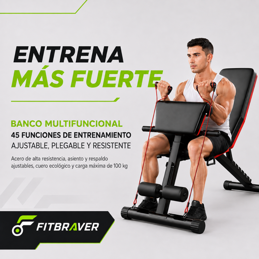 Banco Abdominales Multifuncional Negro Plegable Ajustable 45 Funciones 7 Posiciones