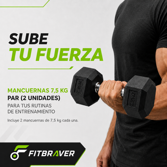 Par de Mancuernas Hexagonales 7.5kg Acero y Caucho 2 Unidades