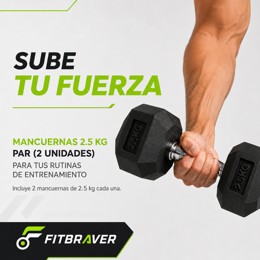 Par de Mancuernas Hexagonales 2.5kg Acero y Caucho 2 Unidades