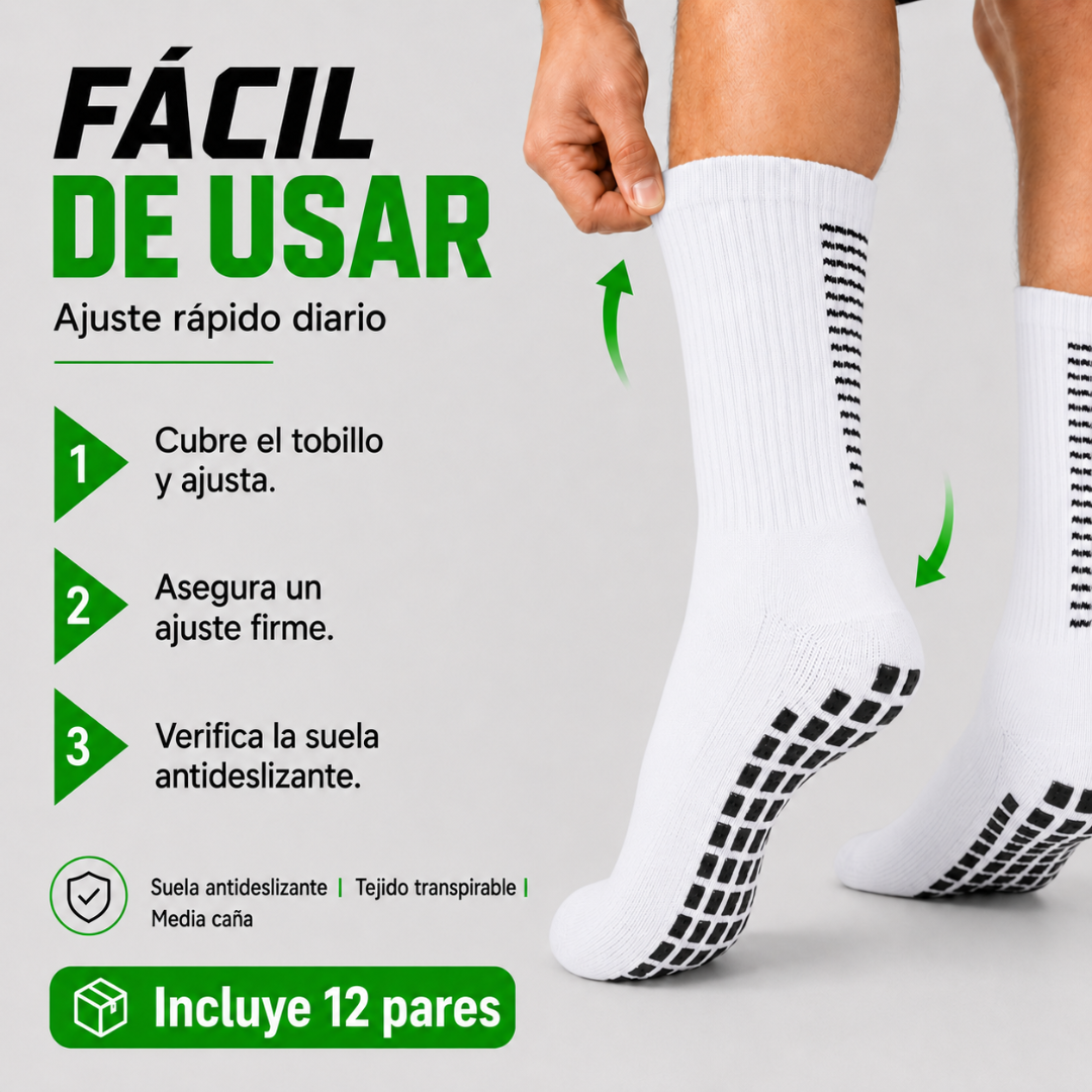 Pack 12 Calcetines Deportivos Largos Antideslizantes con Grip Futbol