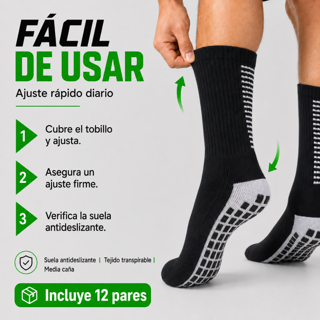 Pack 12 Calcetines Deportivos Antideslizante Largos con Grip Futbol
