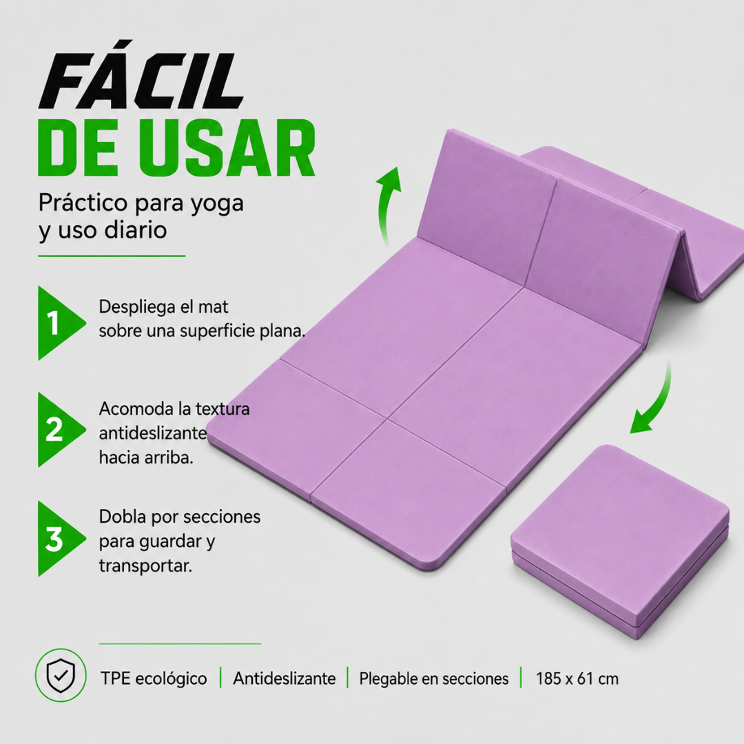 Mat De Yoga Plegable Abdominales Antideslizante 183x60x0.5 Morado