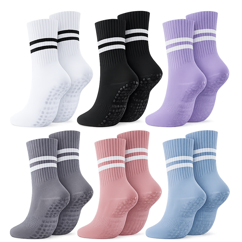 Pack 12 Calcetines de Yoga Largos Antideslizantes Pilates Diseño Rayas