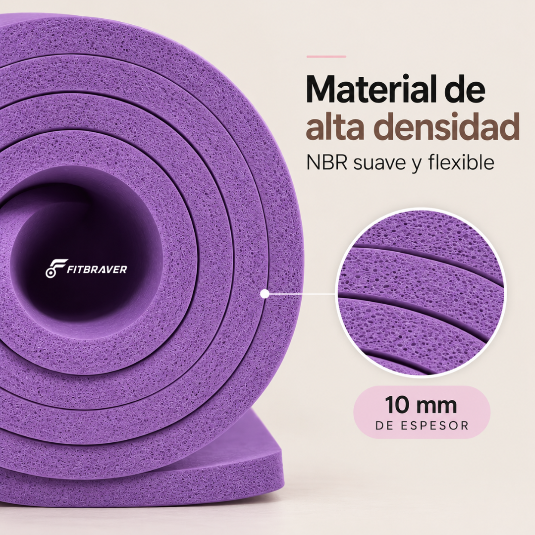 Mat de Yoga 10mm Grueso Colchoneta Pilates Antideslizante NBR Lila