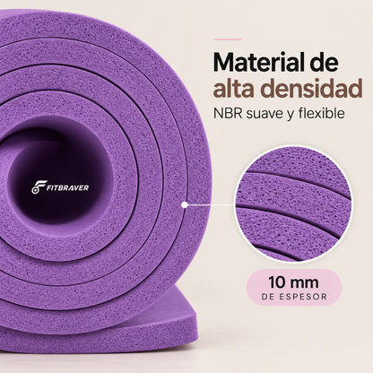 Mat de Yoga 10mm Grueso Colchoneta Pilates Antideslizante NBR Lila