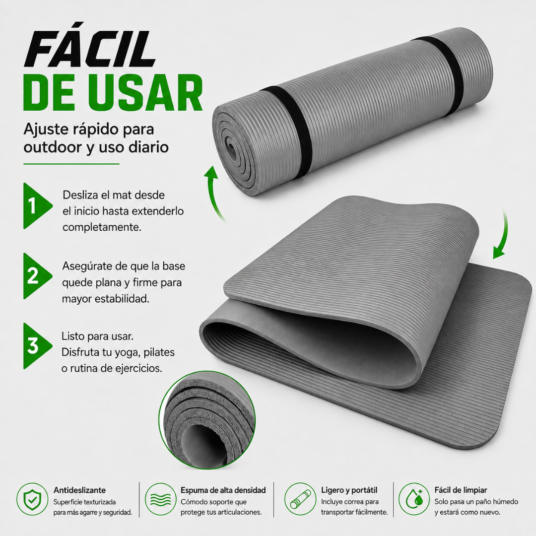 Mat de Yoga 15mm Grueso Colchoneta Pilates Antideslizante NBR Gris