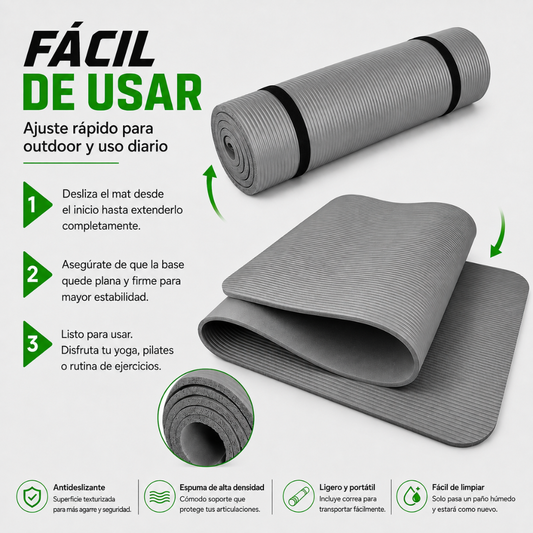 Mat de Yoga 15mm Grueso Colchoneta Pilates Antideslizante NBR Gris