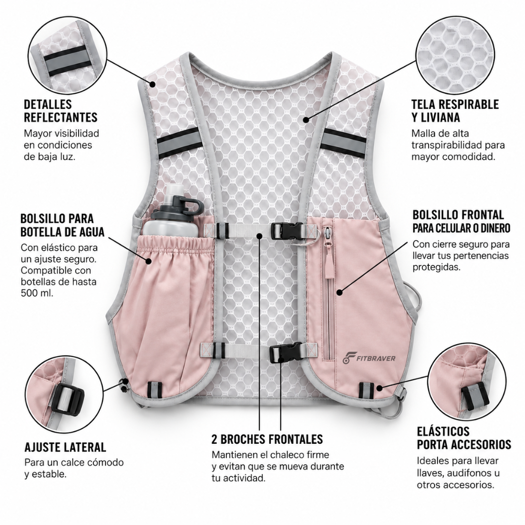 Chaleco Running Bolso Bicicleta Mochila Trail Senderismo Rosa