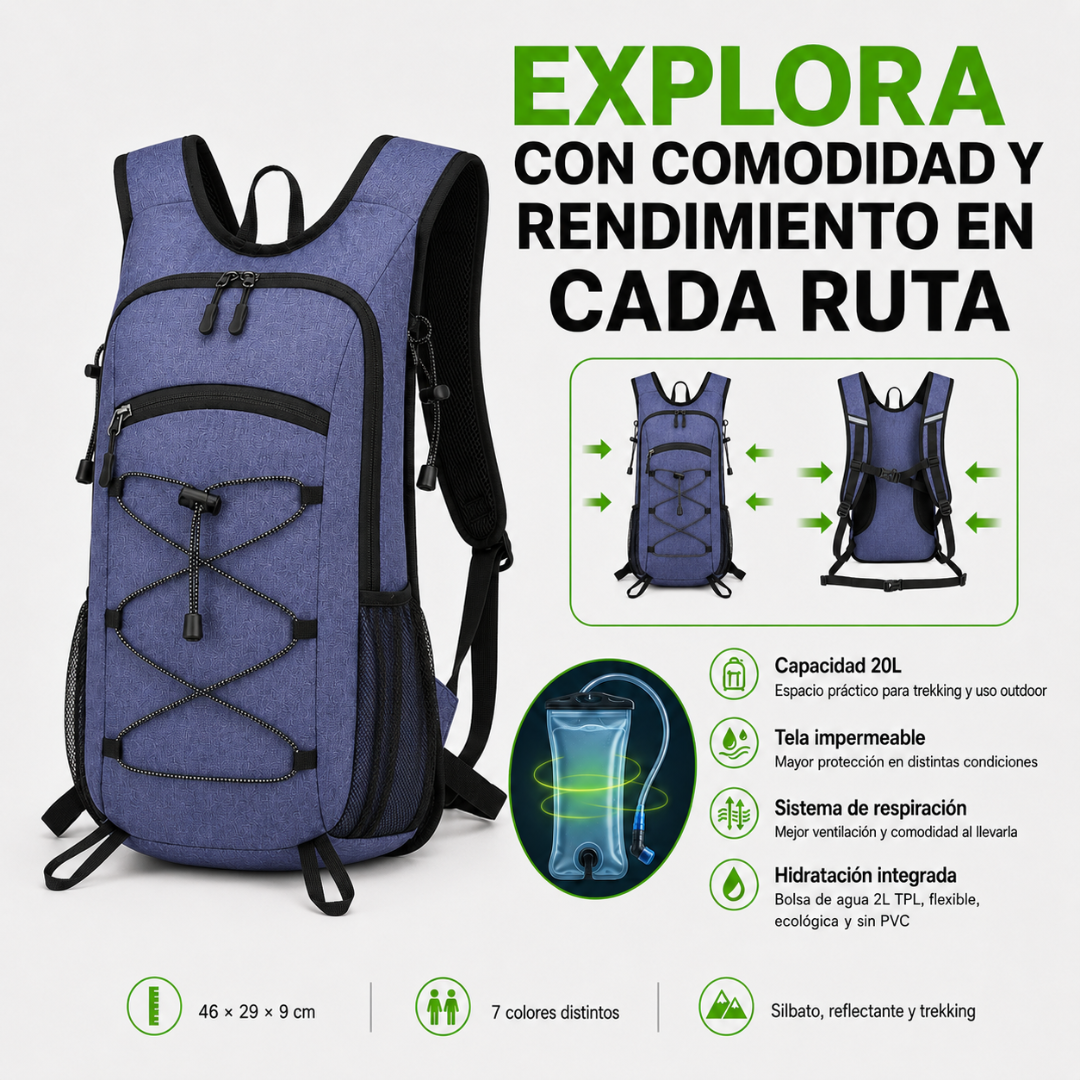 Mochila Hidratación Camelback Trekking+bolsa De Agua Tpl Azul