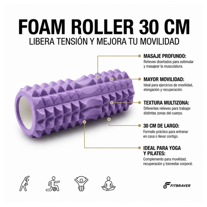 Foam Roller Rodillo Pilates Yoga 30cm Morado