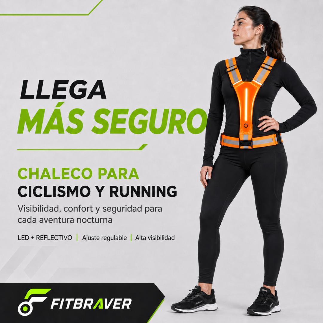 Chaleco Reflectivo Deportivo Luces Recargables Seguridad Naranja
