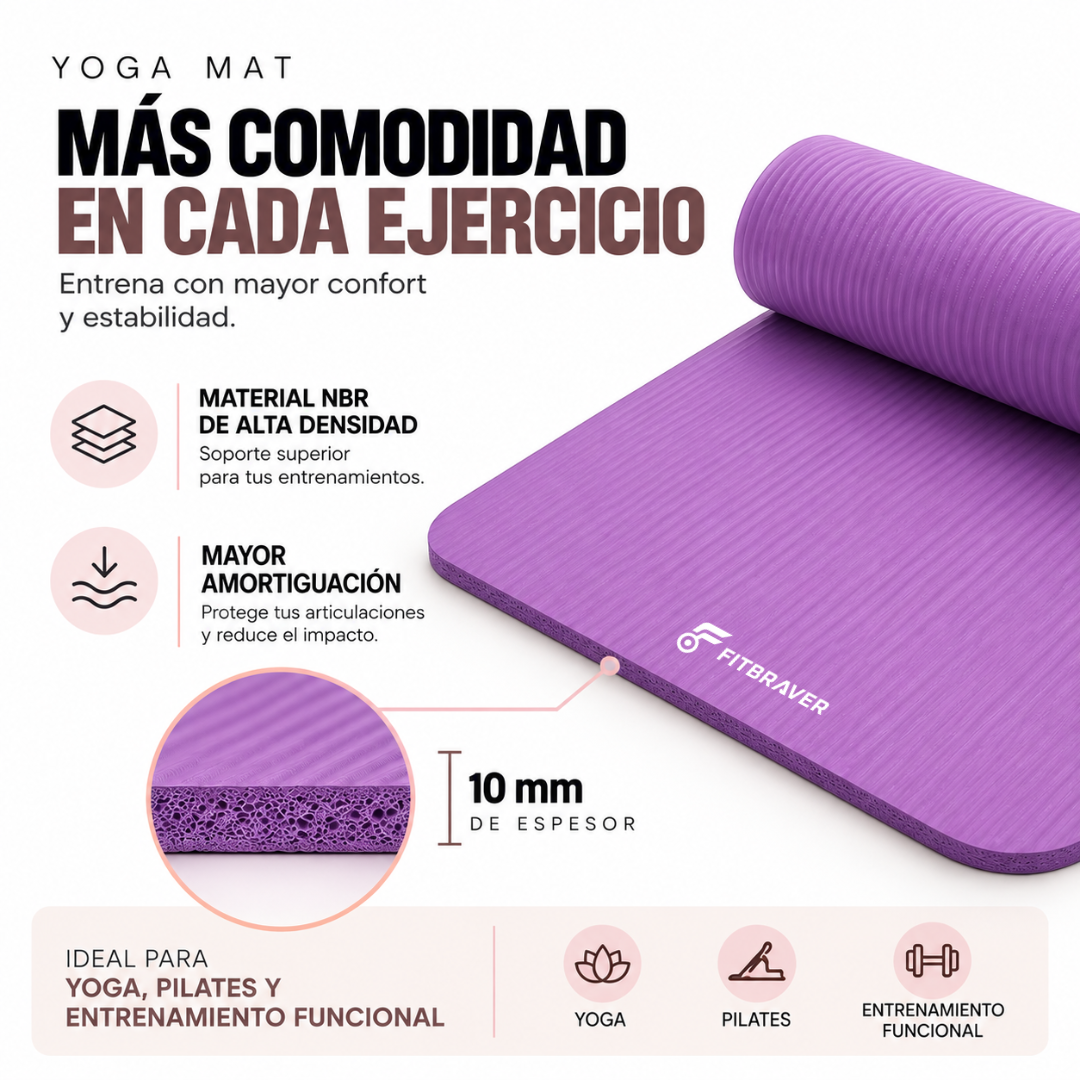 Mat de Yoga 10mm Grueso Colchoneta Pilates Antideslizante NBR Lila