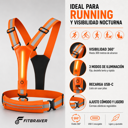 Chaleco Reflectivo Deportivo Luces Recargables Seguridad Naranja