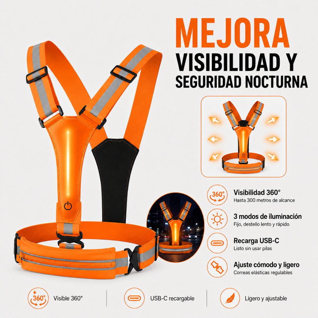 Chaleco Reflectivo Deportivo Luces Recargables Seguridad Naranja