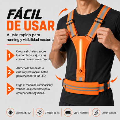 Chaleco Reflectivo Deportivo Luces Recargables Seguridad Naranja
