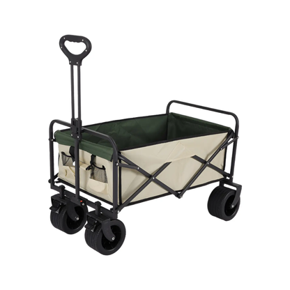 Carrito Plegable Armable Ruedas Gruesas 360° Multiuso Beige Verde
