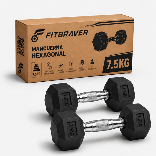 Par de Mancuernas Hexagonales 7.5kg Acero y Caucho 2 Unidades