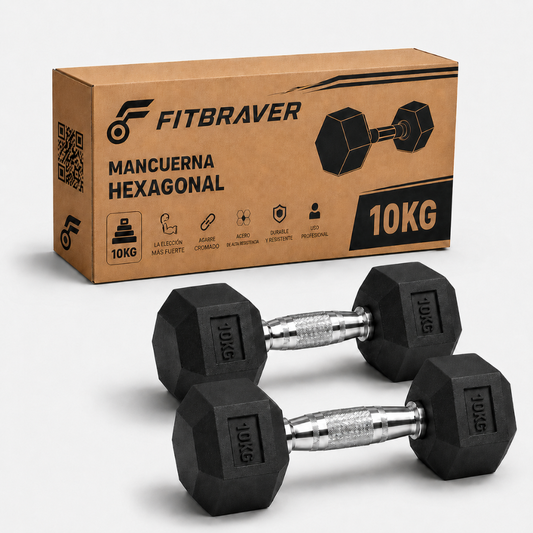 Par de Mancuernas Hexagonales 10kg Acero y Caucho 2 Unidades