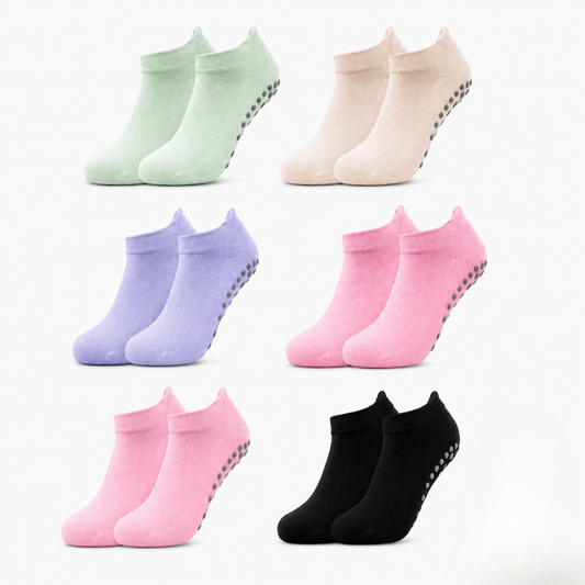 Pack 6 Pares Calcetines Antideslizantes Cortos Al Tobillo Yoga Pilates