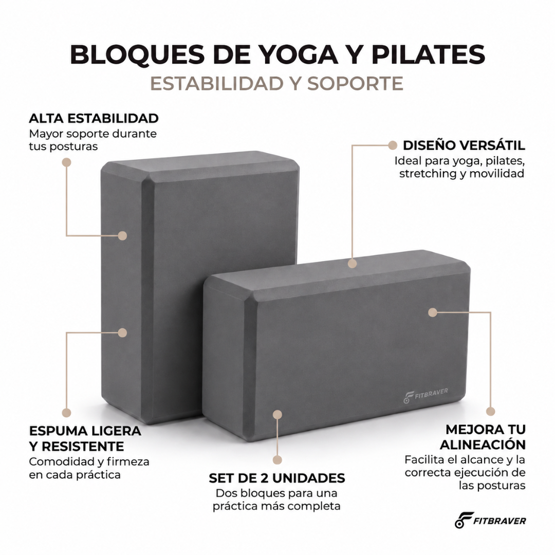Pack 2 Bloques de Yoga Pilates Color Gris