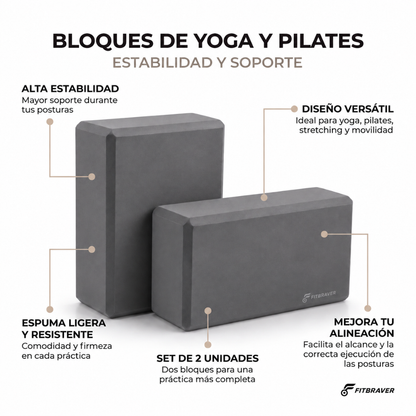 Pack 2 Bloques de Yoga Pilates Color Gris