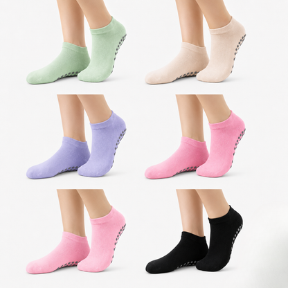 Pack 6 Pares Calcetines Antideslizantes Cortos Al Tobillo Yoga Pilates