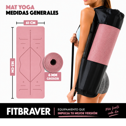 Mat Yoga Pilates Colchoneta Eco Guías +bolso+correa 6mm Rosa Rosa