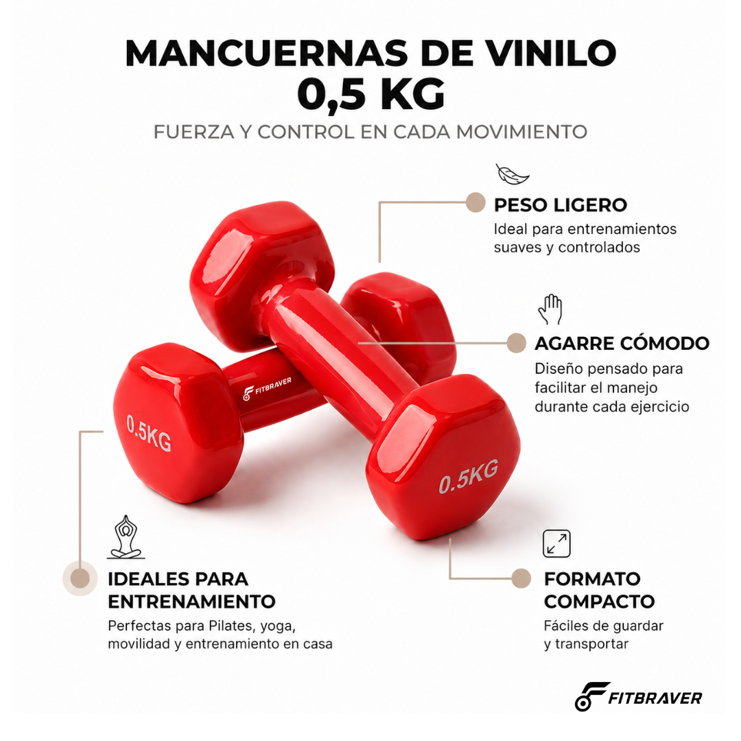 Par de Macuernas de Vinilo 0,5kg Rojo Fitbraver