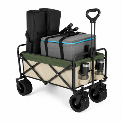 Carrito Plegable Armable Ruedas Gruesas 360° Multiuso Beige Verde