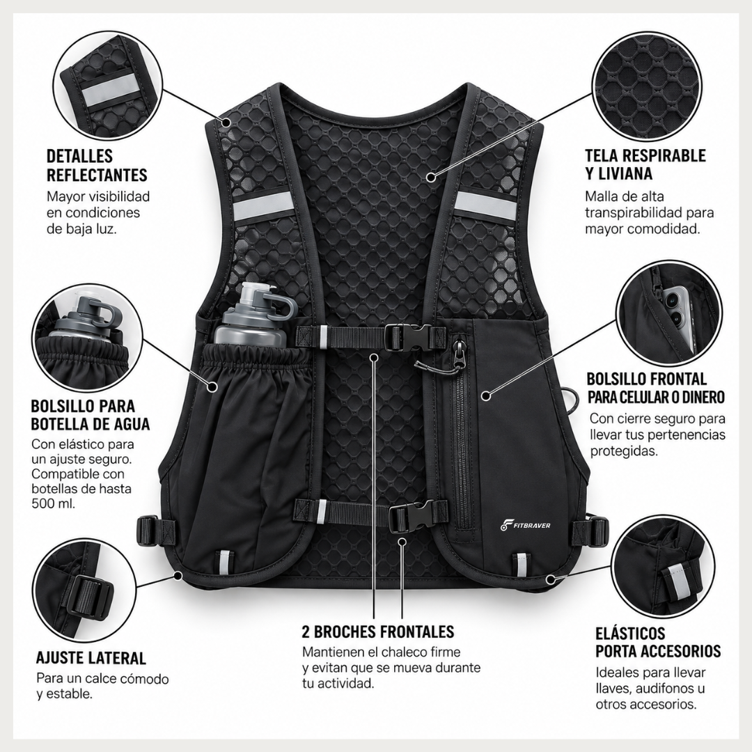 Chaleco Running Bolso Bicicleta Mochila Trail Senderismo Negro