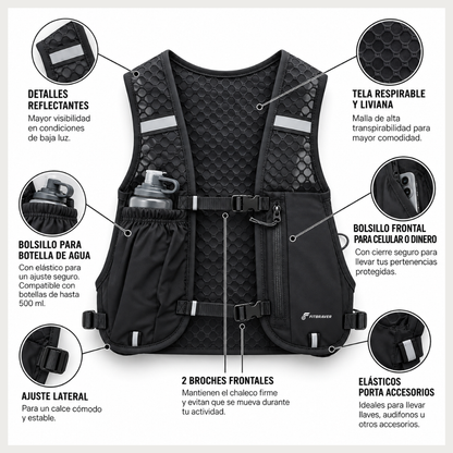 Chaleco Running Bolso Bicicleta Mochila Trail Senderismo Negro