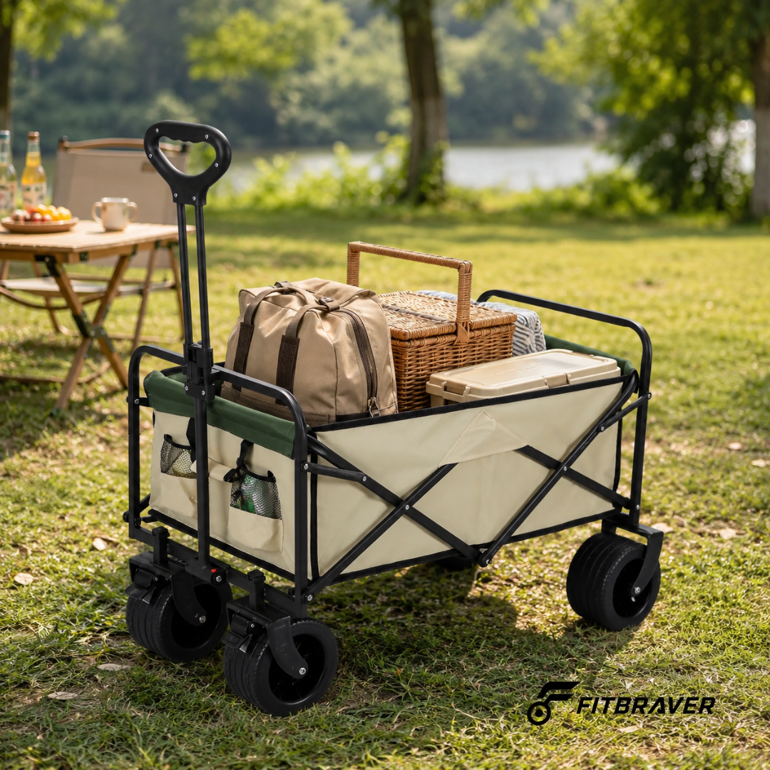 Carrito Plegable Armable Ruedas Gruesas 360° Multiuso Beige Verde