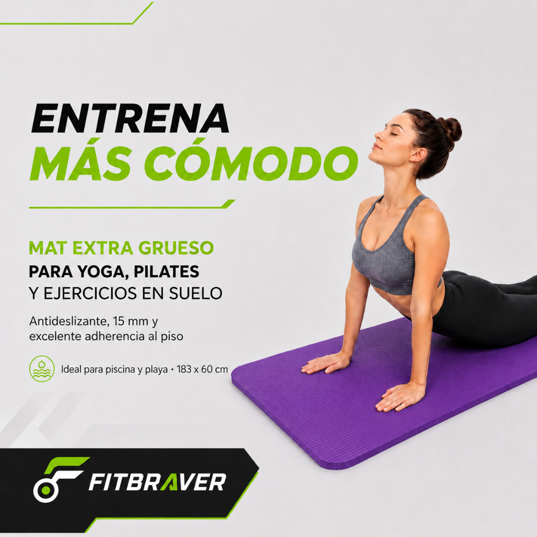 Mat de Yoga 15mm Grueso Colchoneta Pilates Antideslizante NBR Lila