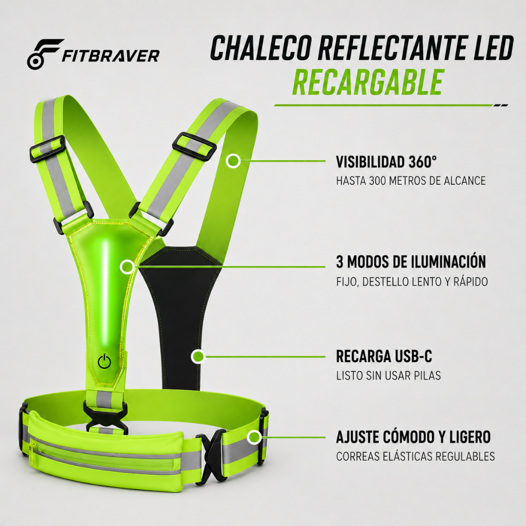 Chaleco Reflectivo Deportivo Luces Recargables Seguridad