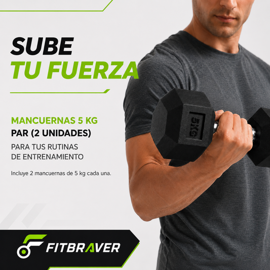 Par de Mancuernas Hexagonales 5kg Acero y Caucho 2 Unidades