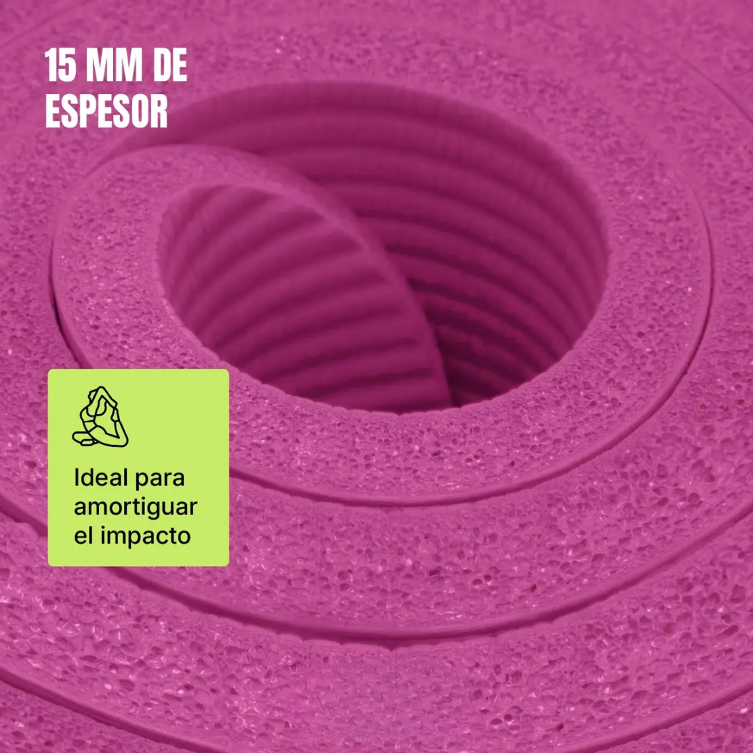 Mat de Yoga 15mm Grueso Colchoneta Pilates Antideslizante NBR Rosa