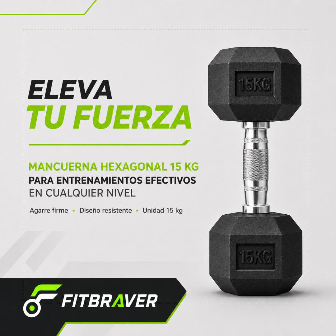 Mancuerna Hexagonal 15kg Acero y Caucho 1 Unidad