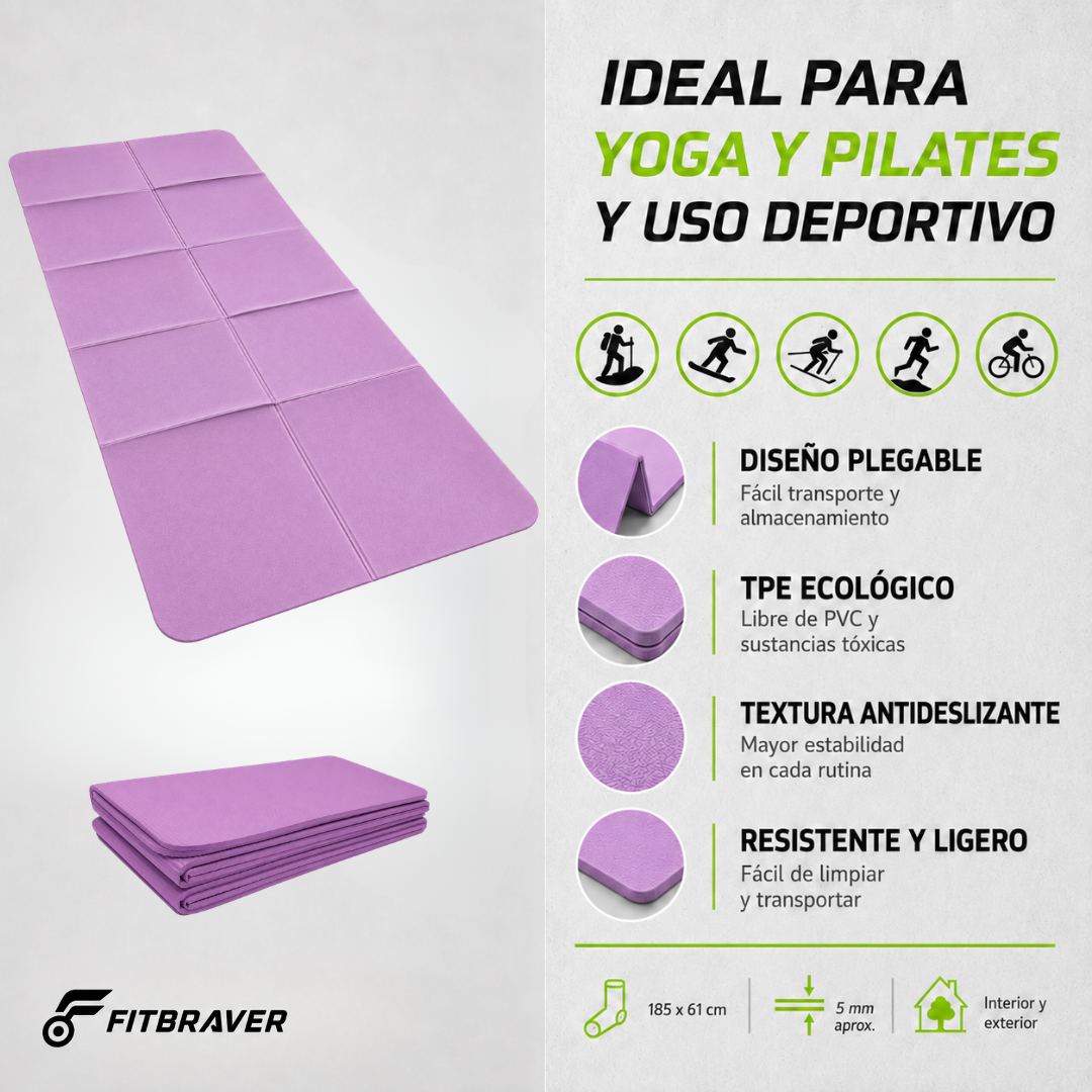 Mat De Yoga Viajero Plegable Abdominales Antideslizante 183x60x0.5 Morado