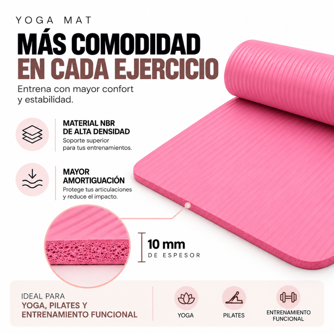 Mat de Yoga 10mm Grueso Colchoneta Pilates Antideslizante NBR Rosa
