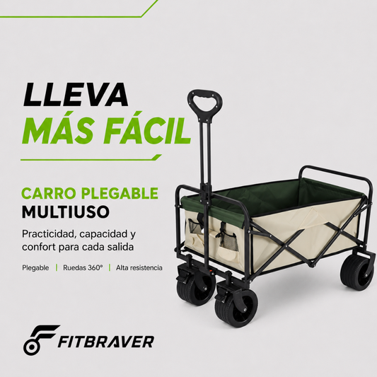 Carrito Plegable Armable Ruedas Gruesas 360° Multiuso Beige Verde