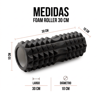 Foam Roller Rodillo Pilates Yoga 30cm Negro