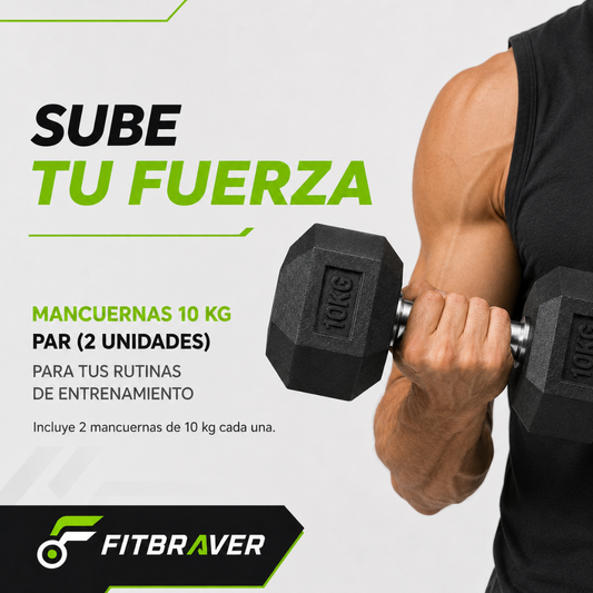 Par de Mancuernas Hexagonales 10kg Acero y Caucho 2 Unidades
