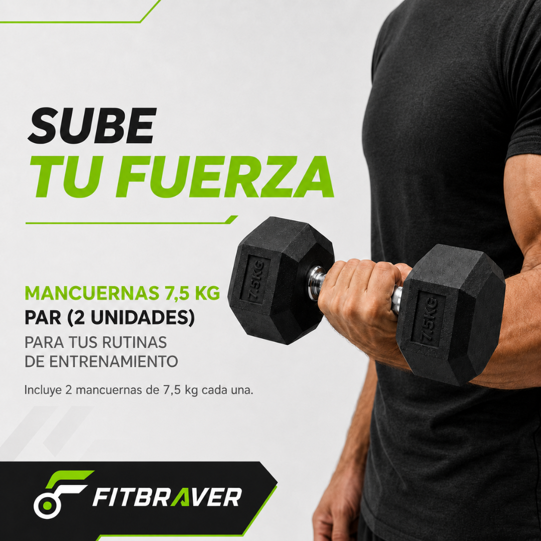 Par de Mancuernas Hexagonales 7.5kg Acero y Caucho 2 Unidades
