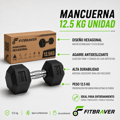 Mancuerna Hexagonal 12.5kg Acero y Caucho 1 Unidad