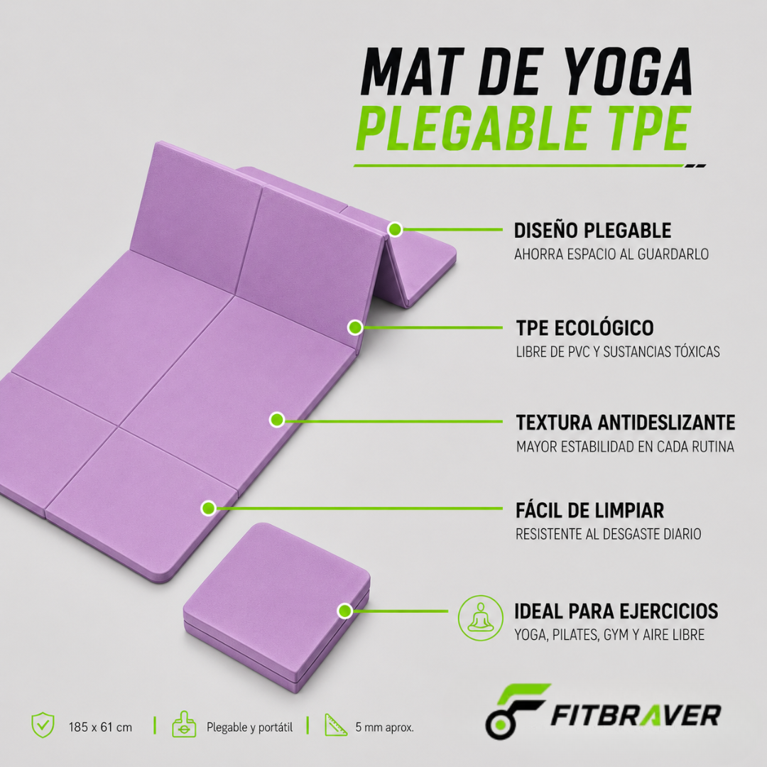 Mat De Yoga Plegable Abdominales Antideslizante 183x60x0.5 Morado