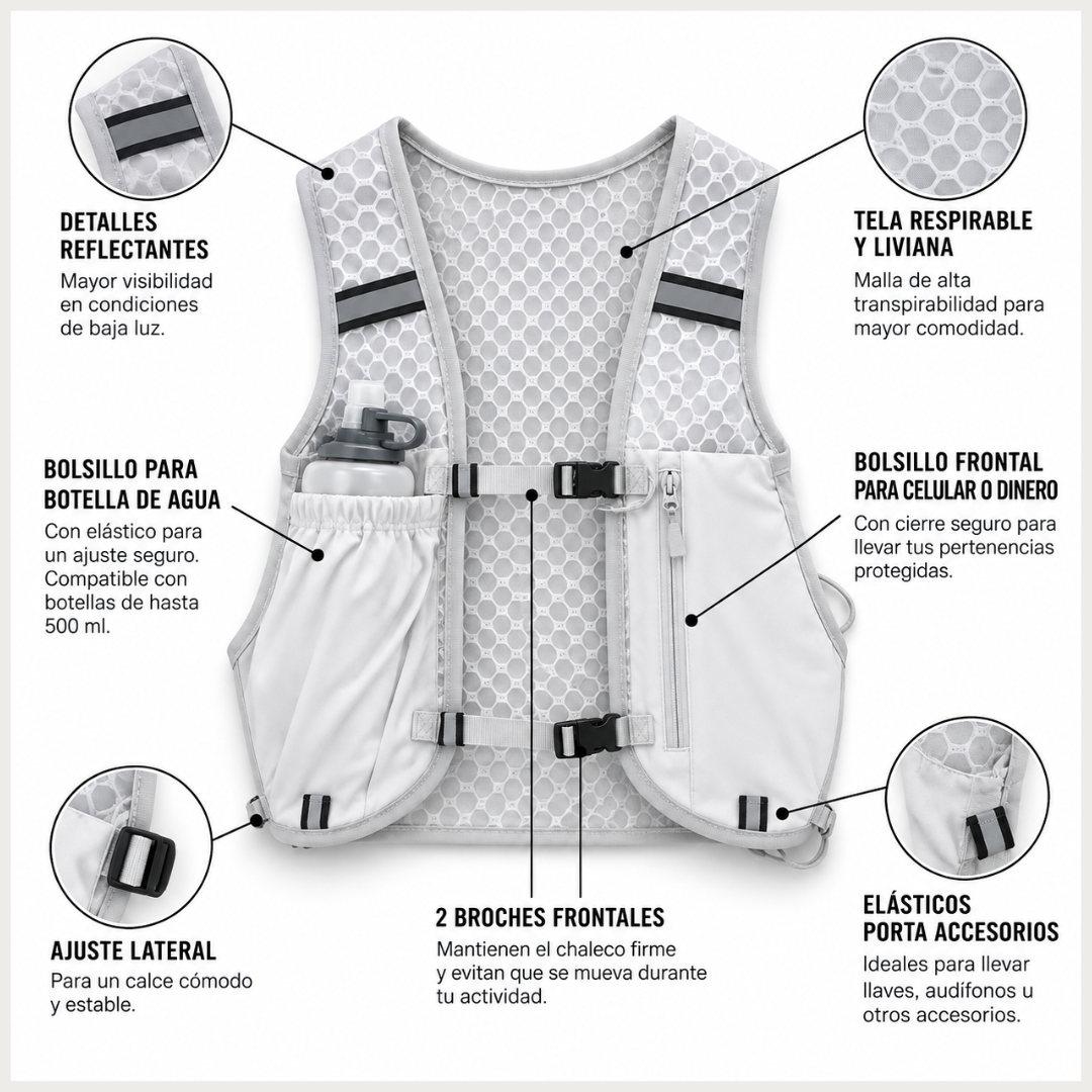 Chaleco Running Bolso Bicicleta Mochila Trail Senderismo Blanco