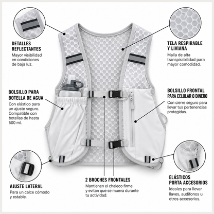 Chaleco Running Bolso Bicicleta Mochila Trail Senderismo Blanco