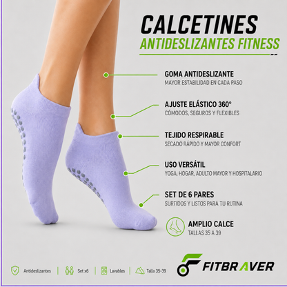 Pack 6 Pares Calcetines Antideslizantes Cortos Al Tobillo Yoga Pilates